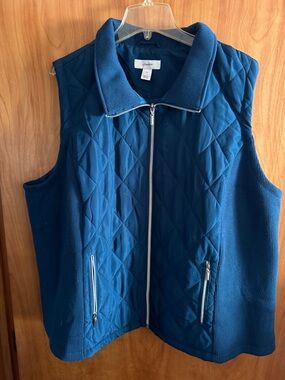 CJ Banks Teal Quilted Zip-Front Vest